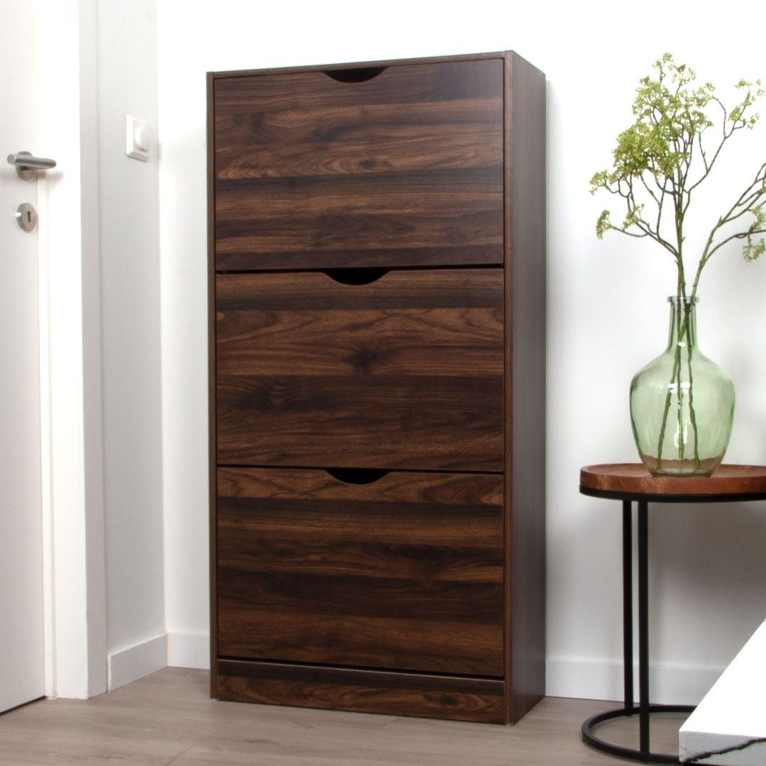 Donkerbruine Schoenenkast met 3 Kanteldeuren – Houten Schoenenrek – 60x119 cm