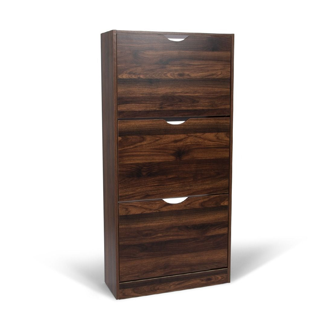Donkerbruine Schoenenkast met 3 Kanteldeuren – Houten Schoenenrek – 60x119 cm