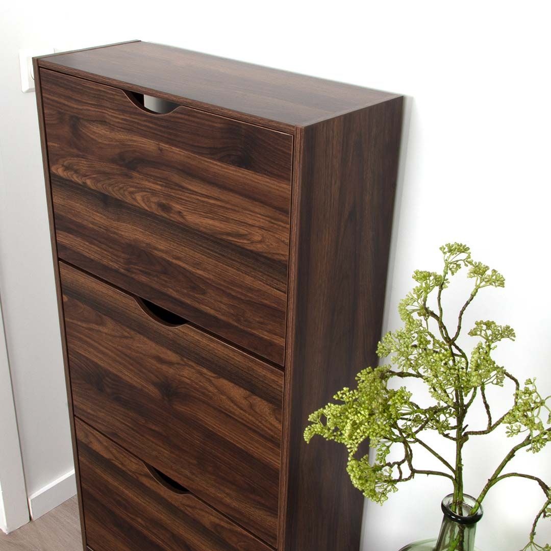 Donkerbruine Schoenenkast met 3 Kanteldeuren – Houten Schoenenrek – 60x119 cm