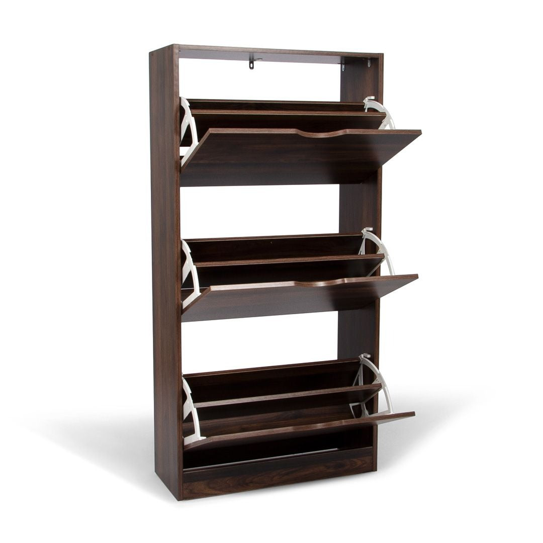 Donkerbruine Schoenenkast met 3 Kanteldeuren – Houten Schoenenrek – 60x119 cm
