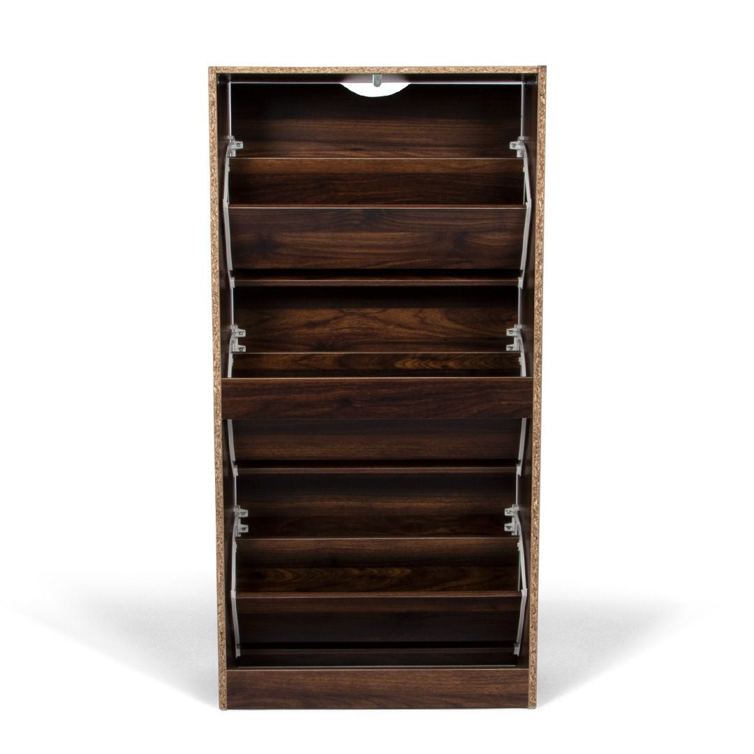 Donkerbruine Schoenenkast met 3 Kanteldeuren – Houten Schoenenrek – 60x119 cm