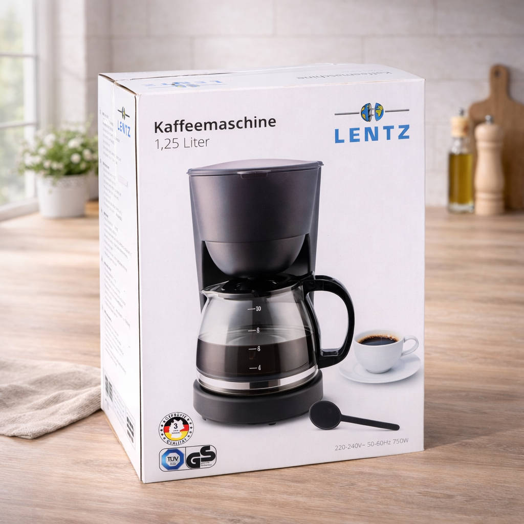LENTZ Snelfilter Koffiezetapparaat 1,25 Liter – 750W – Met Warmhoudplaat & Permanent Filter