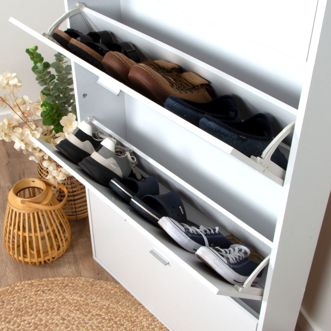 Witte Schoenenkast met 4 Deuren – Smalle Hal Kast – Schoenenrek – 80x152 cm