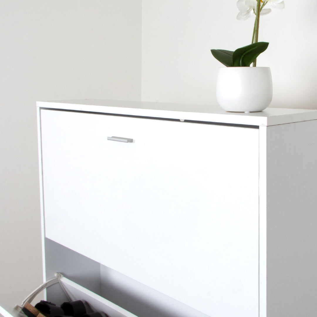Witte Schoenenkast met 4 Deuren – Smalle Hal Kast – Schoenenrek – 80x152 cm
