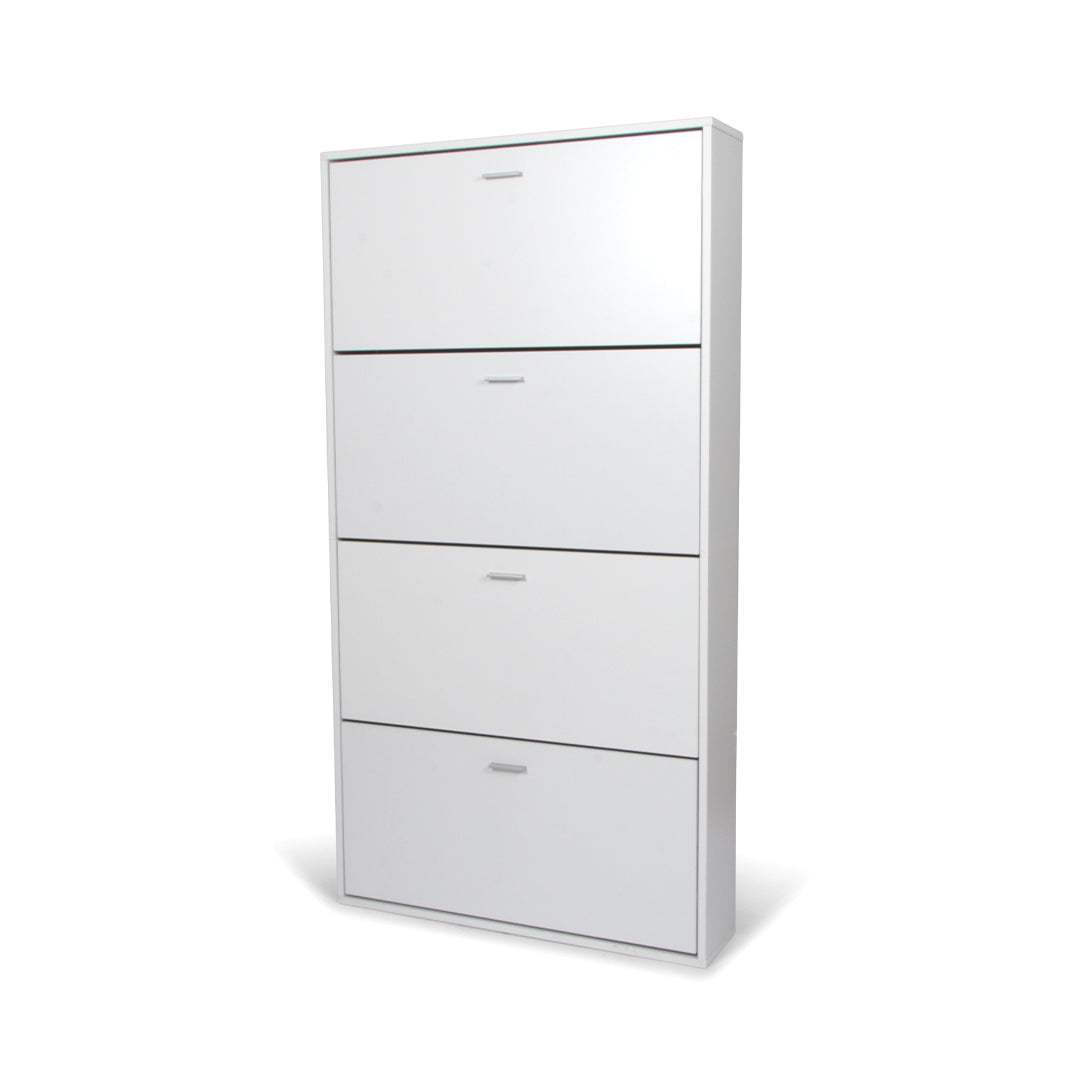 Witte Schoenenkast met 4 Deuren – Smalle Hal Kast – Schoenenrek – 80x152 cm