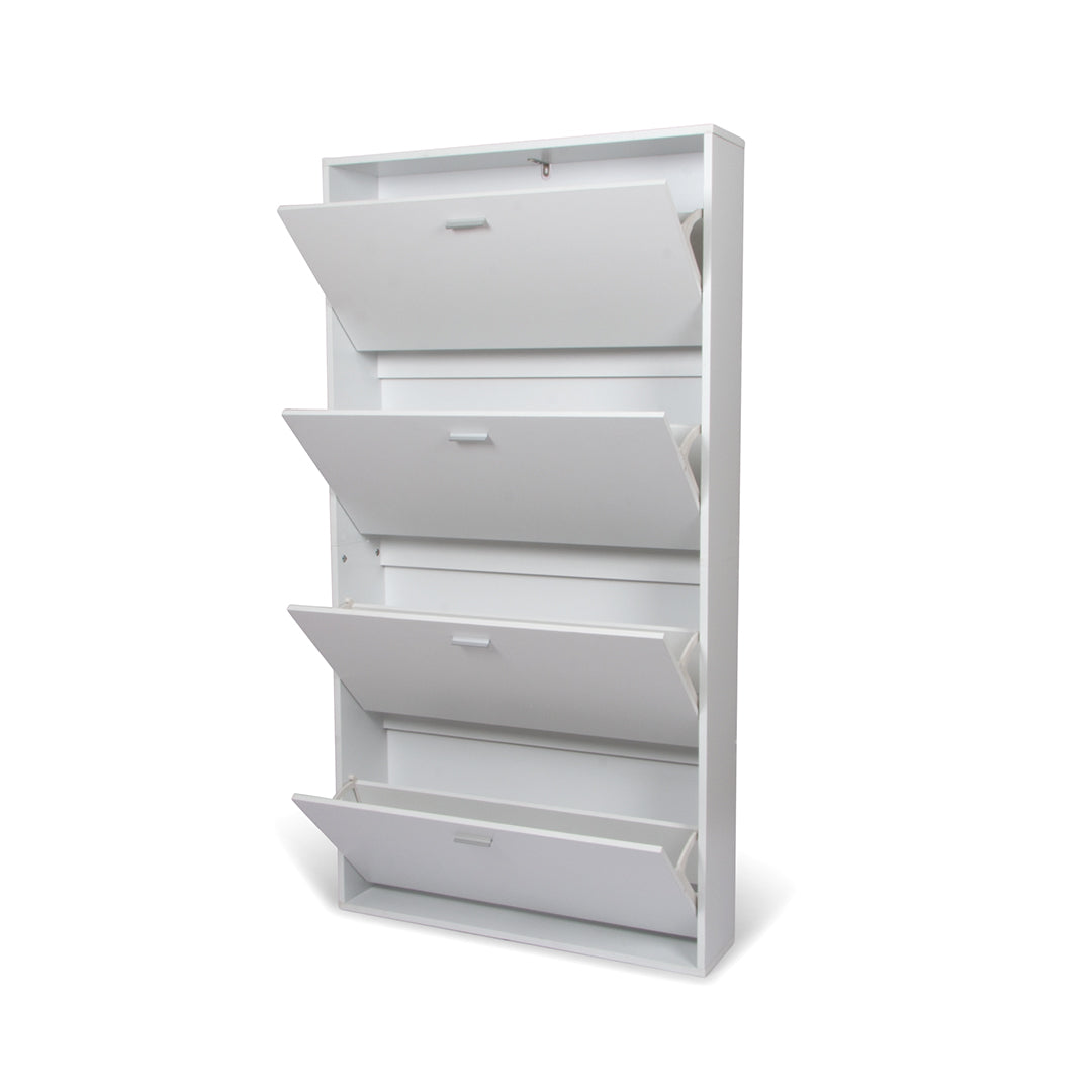 Witte Schoenenkast met 4 Deuren – Smalle Hal Kast – Schoenenrek – 80x152 cm