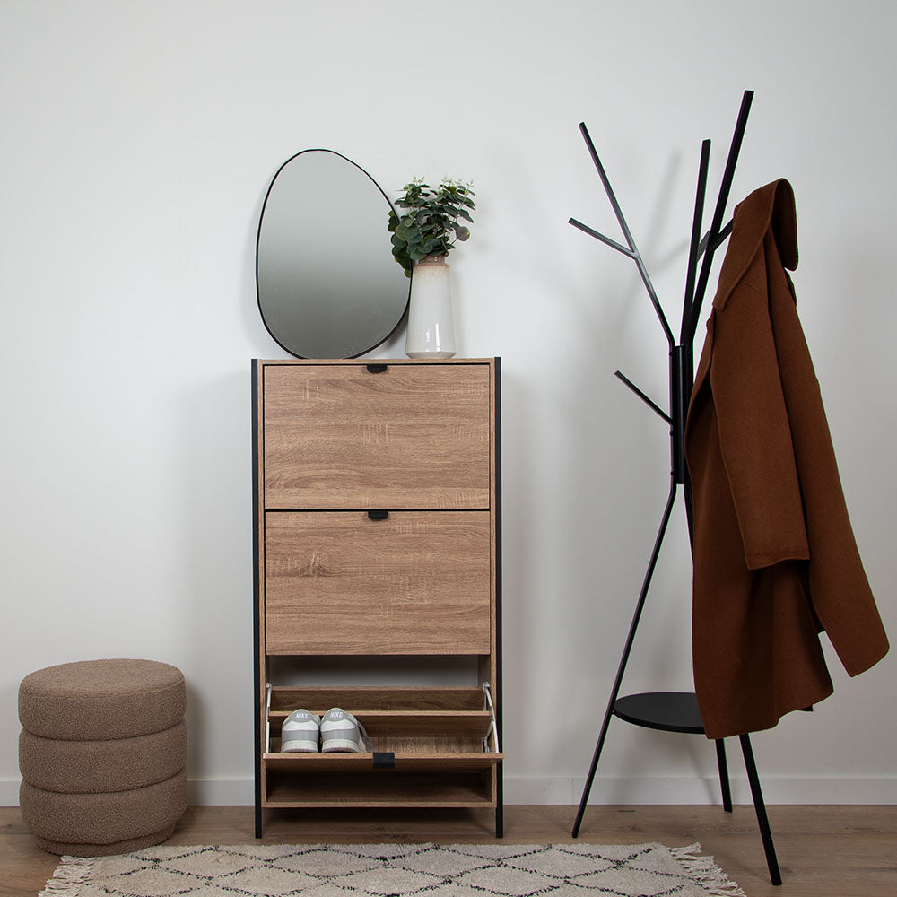 Houten Schoenenkast met 3 Deuren – Schoenenrek Hal Kast – 63x122 cm – Zwart Accenten