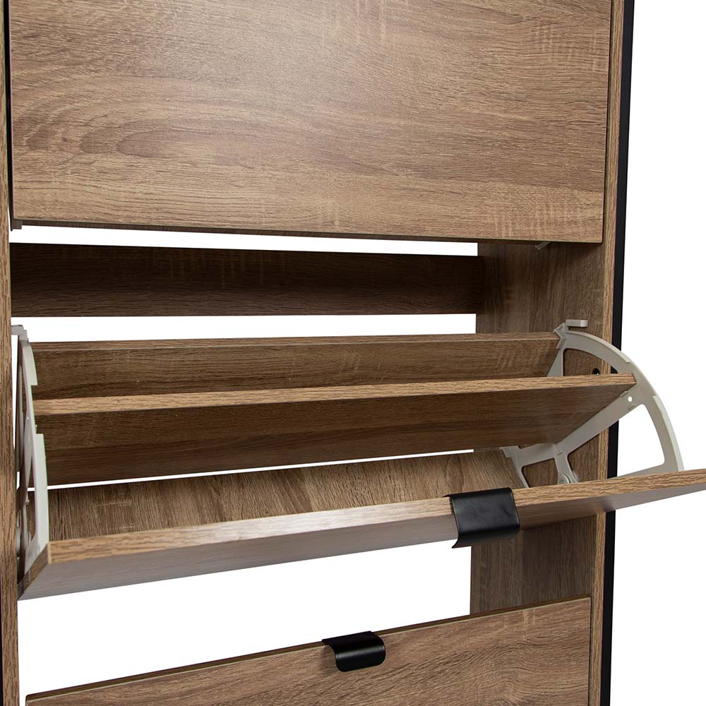 Houten Schoenenkast met 3 Deuren – Schoenenrek Hal Kast – 63x122 cm – Zwart Accenten