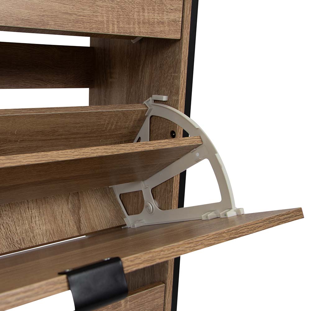 Houten Schoenenkast met 3 Deuren – Schoenenrek Hal Kast – 63x122 cm – Zwart Accenten