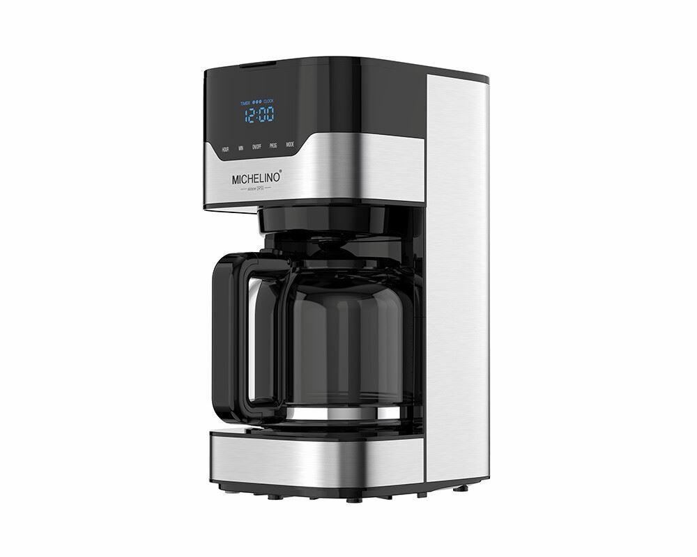 Michelino Koffiezetapparaat met Timer – 12 Kopjes – Glazen Kan – Druppel Koffiemachine – RVS/Zwart – Programmeerbaar