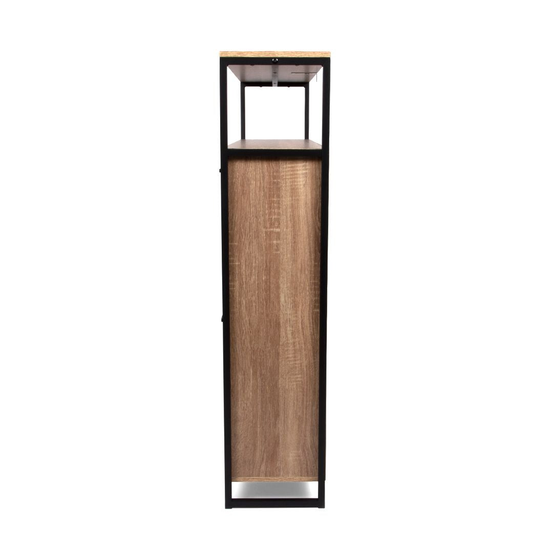 Hout‑Zwarte Schoenenkast 4‑Deurs – Industrieel Schoenenrek – 100x105 cm