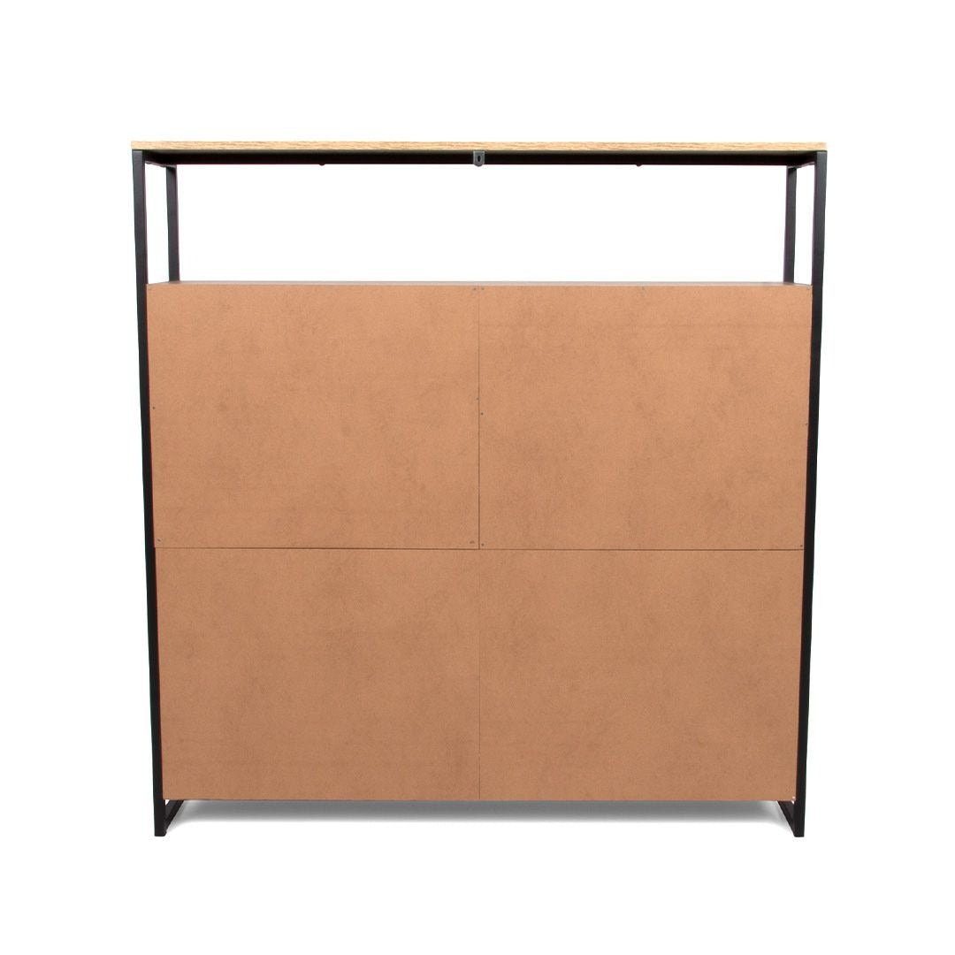 Hout‑Zwarte Schoenenkast 4‑Deurs – Industrieel Schoenenrek – 100x105 cm