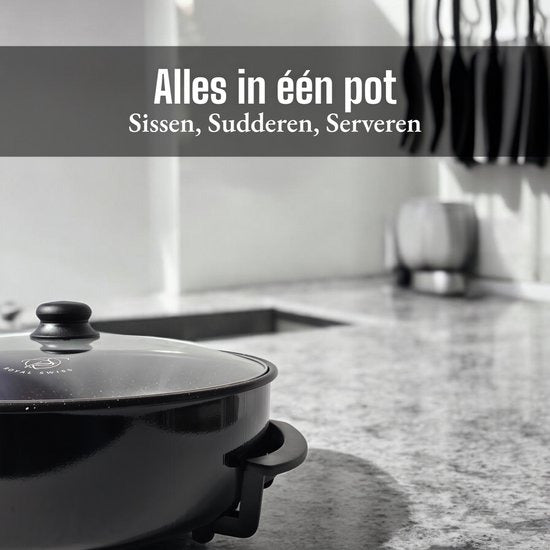 Royal Swiss Elektrische Pizza pan Ø42 cm – 1500W – PFAS-vrij – Anti-aanbaklaag – Met Thermostaat & Deksel