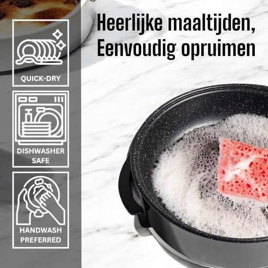 Royal Swiss Elektrische Pizza pan Ø42 cm – 1500W – PFAS-vrij – Anti-aanbaklaag – Met Thermostaat & Deksel