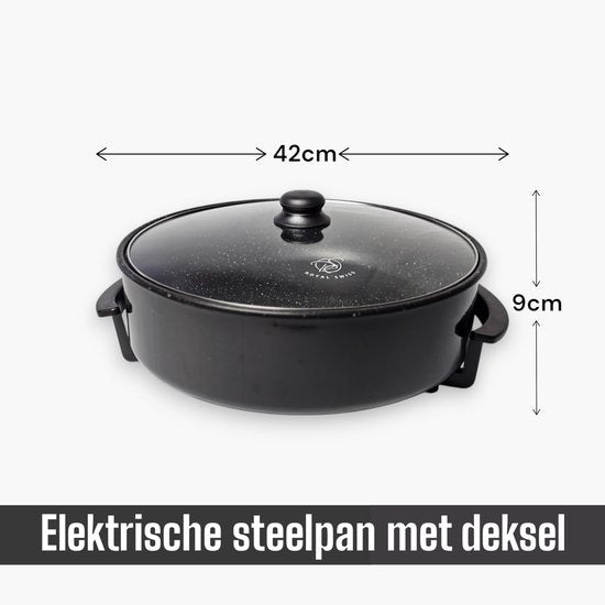 Royal Swiss Elektrische Pizza pan Ø42 cm – 1500W – PFAS-vrij – Anti-aanbaklaag – Met Thermostaat & Deksel