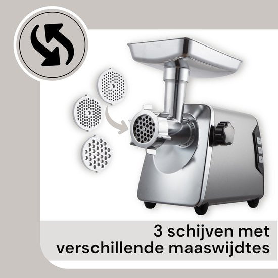 Royal Swiss Elektrische Vleesmolen 2000W – Gehaktmolen RVS – 2 Snelheden – Zilver
