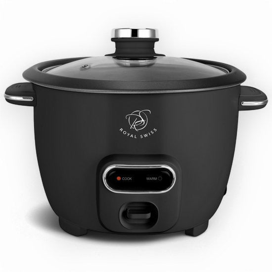 Royal Swiss® Rijstkoker – 1.8L – 650W – Glazen Deksel – Anti-aanbak Binnenpan – Inclusief Rijstlepel & Maatbeker - PFAS Vrij