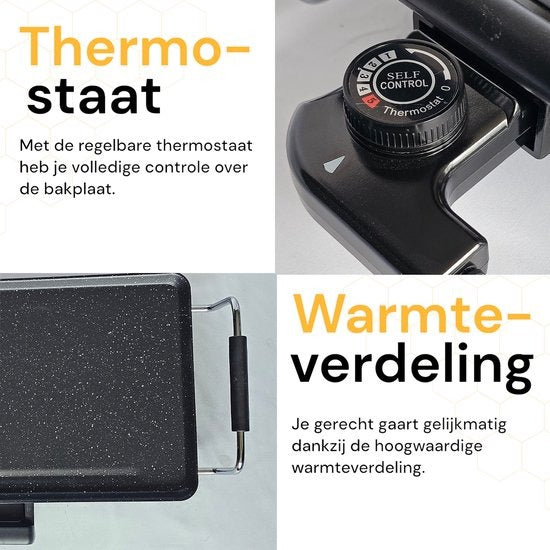 Royal Swiss Elektrische Grillplaat 2000W – Bakplaat 46×26 cm – Antiaanbaklaag – Met Thermostaat - PFAS Vrij