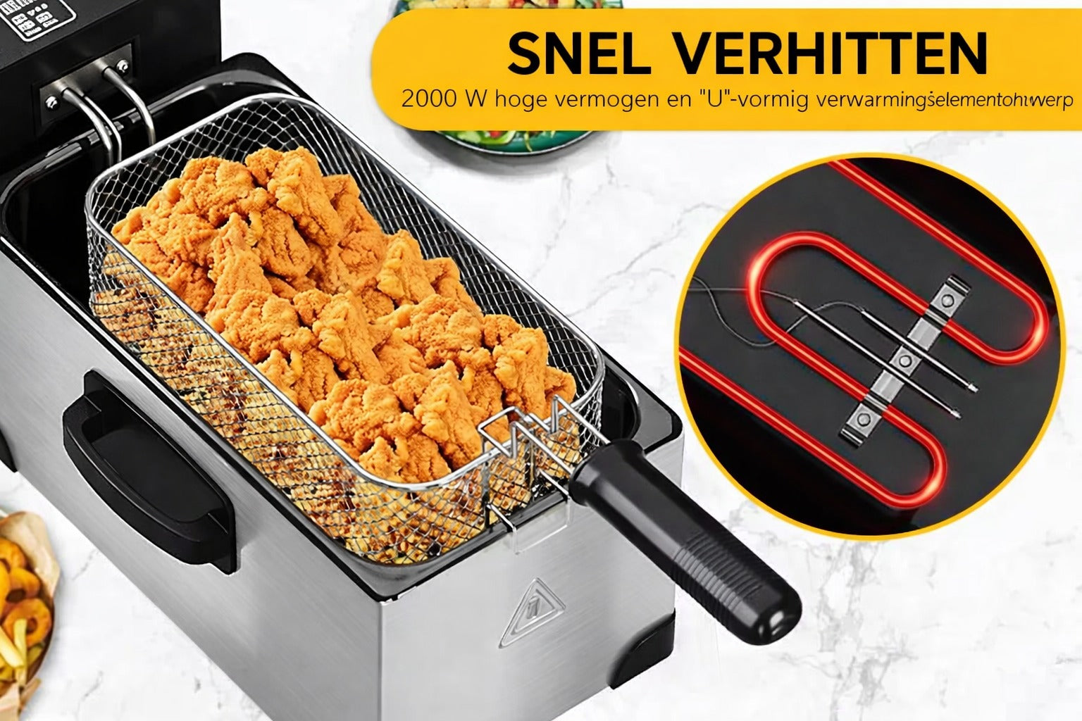 HOMELUX Elektrische Friteuse 3L – 2000W RVS Frituurpan met Temperatuurregelaar
