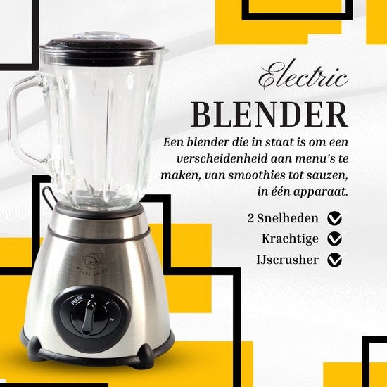 Royal Swiss Blender 1,5L Glazen Kan – 1030W Smoothie Maker met IJscrusher – RVS