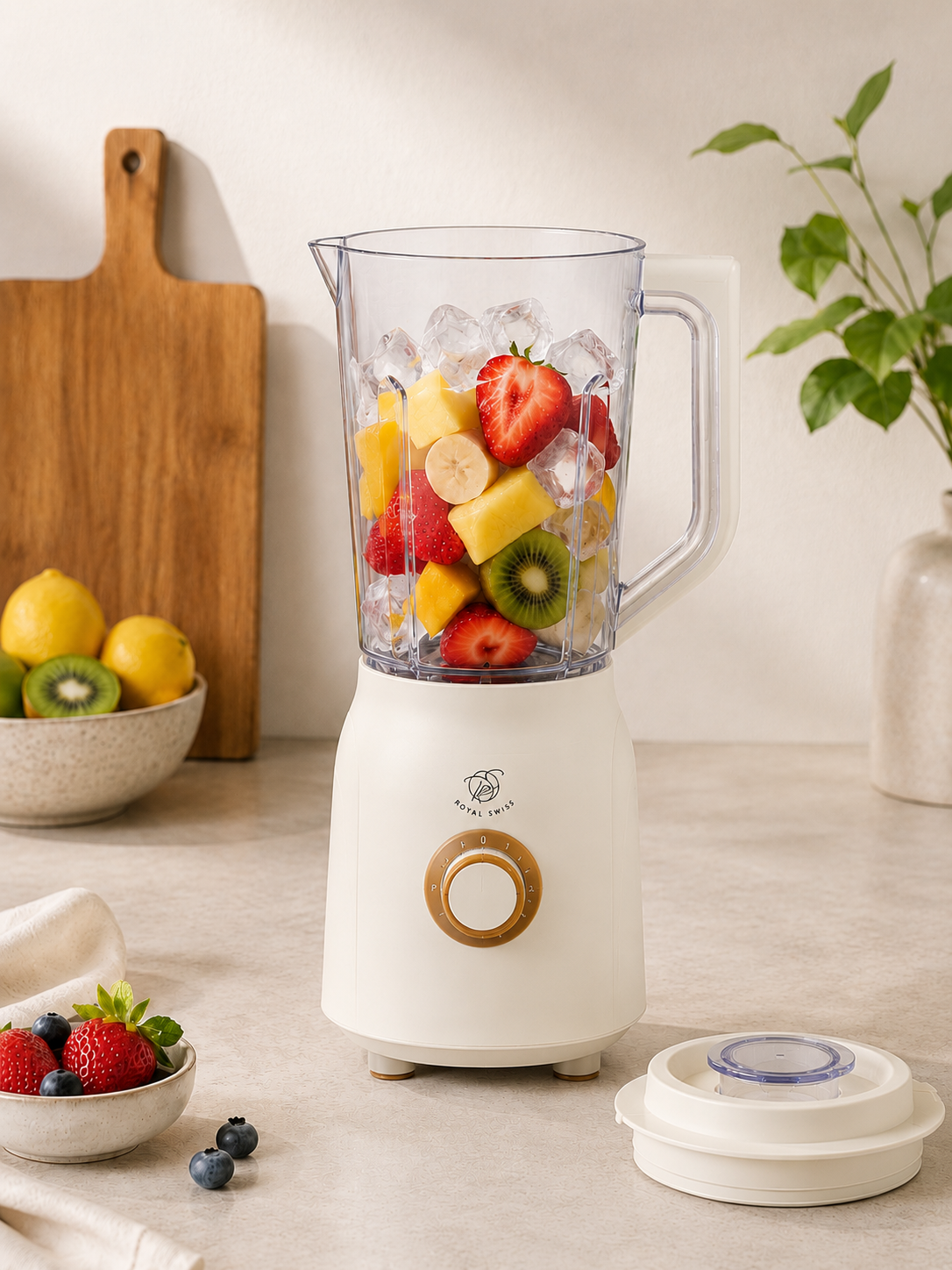 Royal Swiss Blender 600W Beige – Kunststof Blender met 2 Snelheden en Pulsefunctie – Voor Smoothies, Soepen en Sauzen