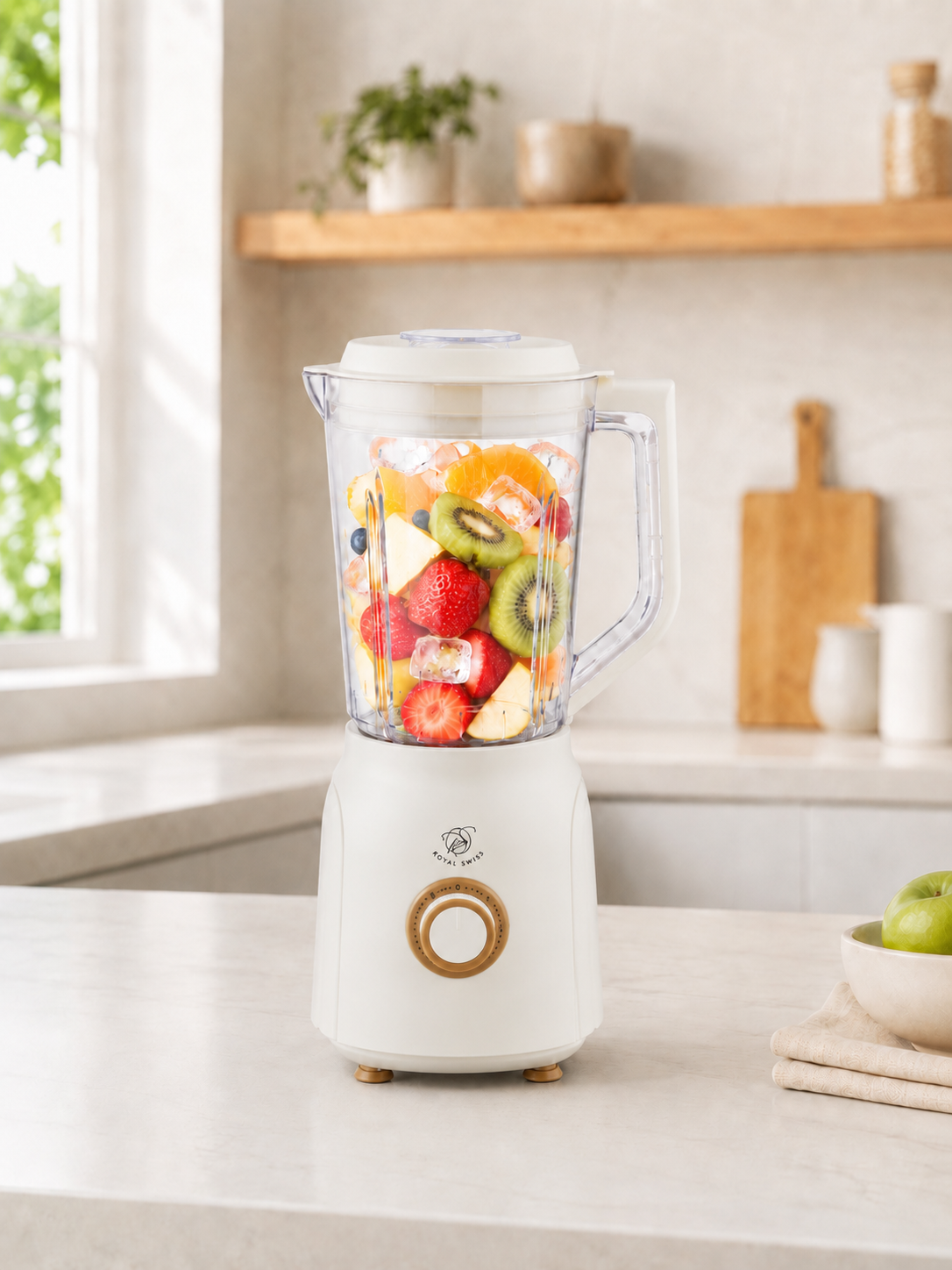 Royal Swiss Blender 600W Beige – Kunststof Blender met 2 Snelheden en Pulsefunctie – Voor Smoothies, Soepen en Sauzen