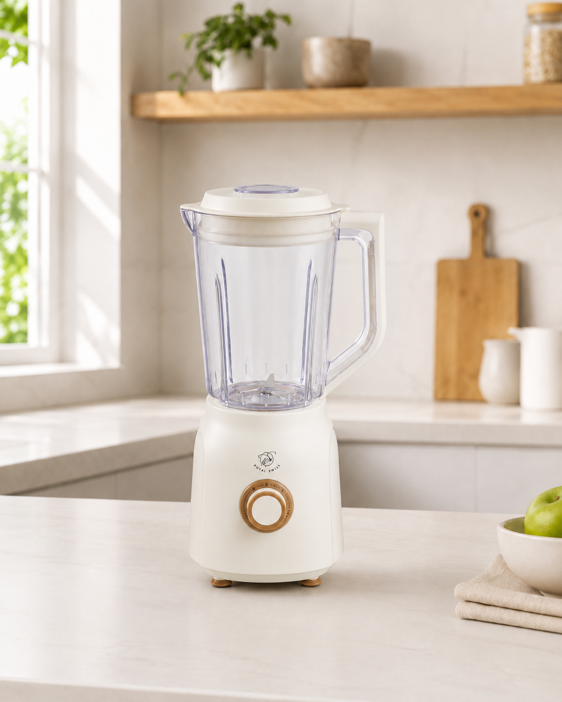 Royal Swiss Blender 600W Beige – Kunststof Blender met 2 Snelheden en Pulsefunctie – Voor Smoothies, Soepen en Sauzen