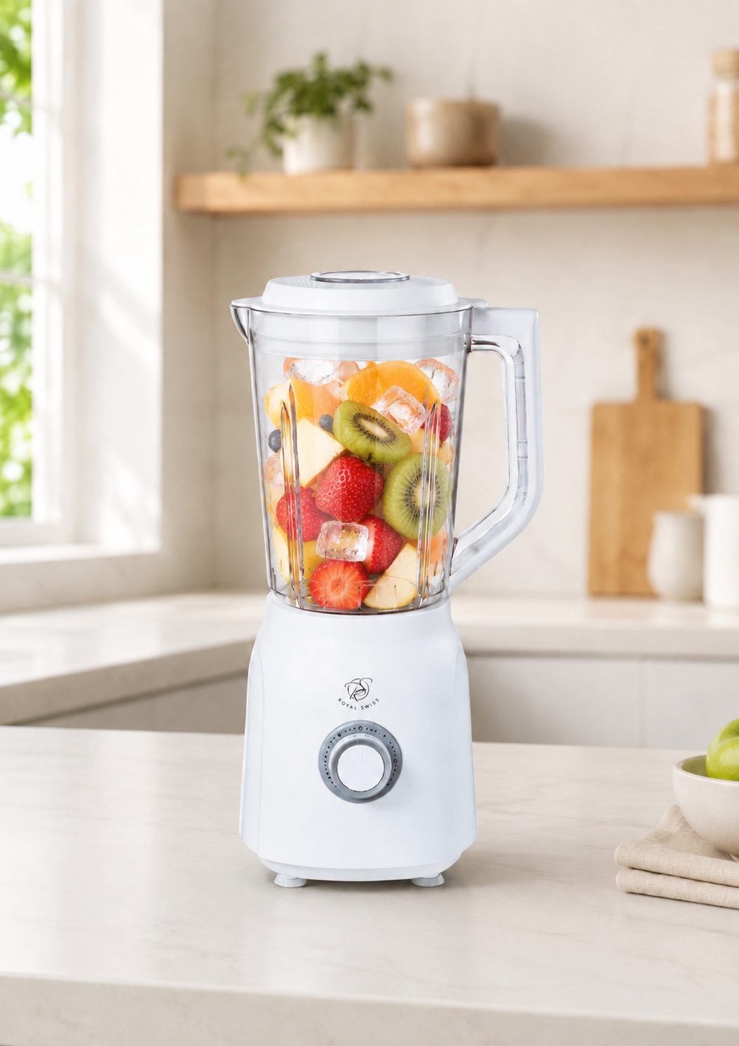 Royal Swiss Blender 600W Wit – Kunststof Blender met 2 Snelheden en Pulsefunctie – Voor Smoothies, Soepen en Sauzen