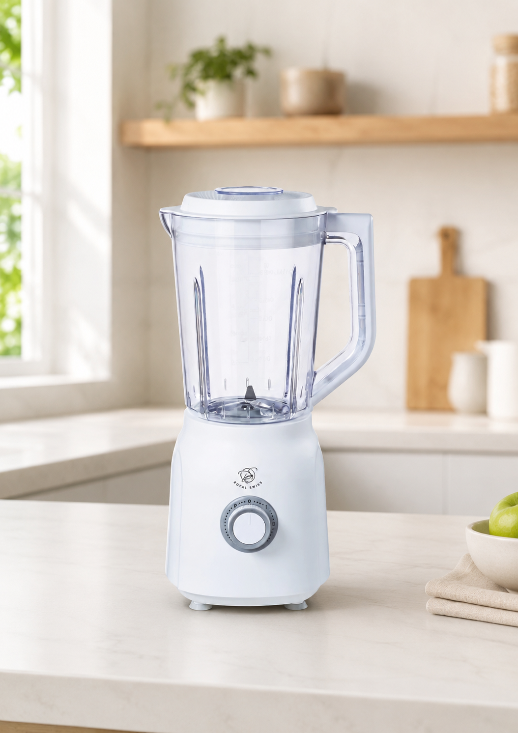 Royal Swiss Blender 600W Wit – Kunststof Blender met 2 Snelheden en Pulsefunctie – Voor Smoothies, Soepen en Sauzen