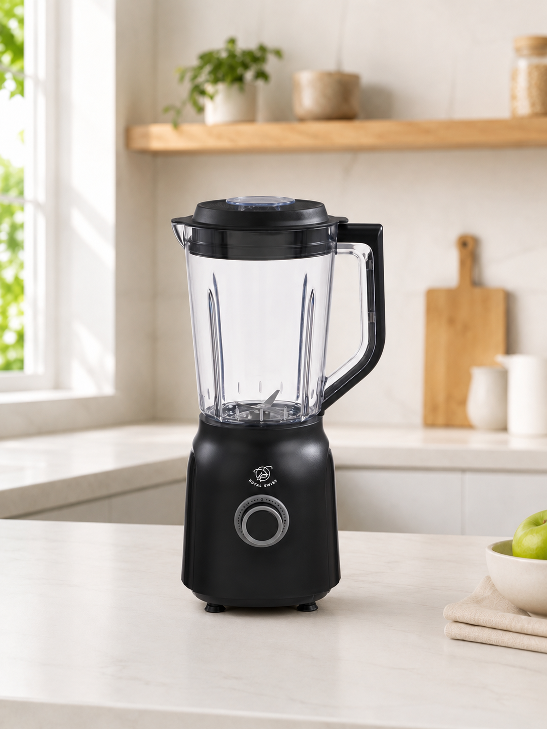 Royal Swiss Blender 600W Zwart – Kunststof Blender met 2 Snelheden en Pulsefunctie – Voor Smoothies, Soepen en Sauzen