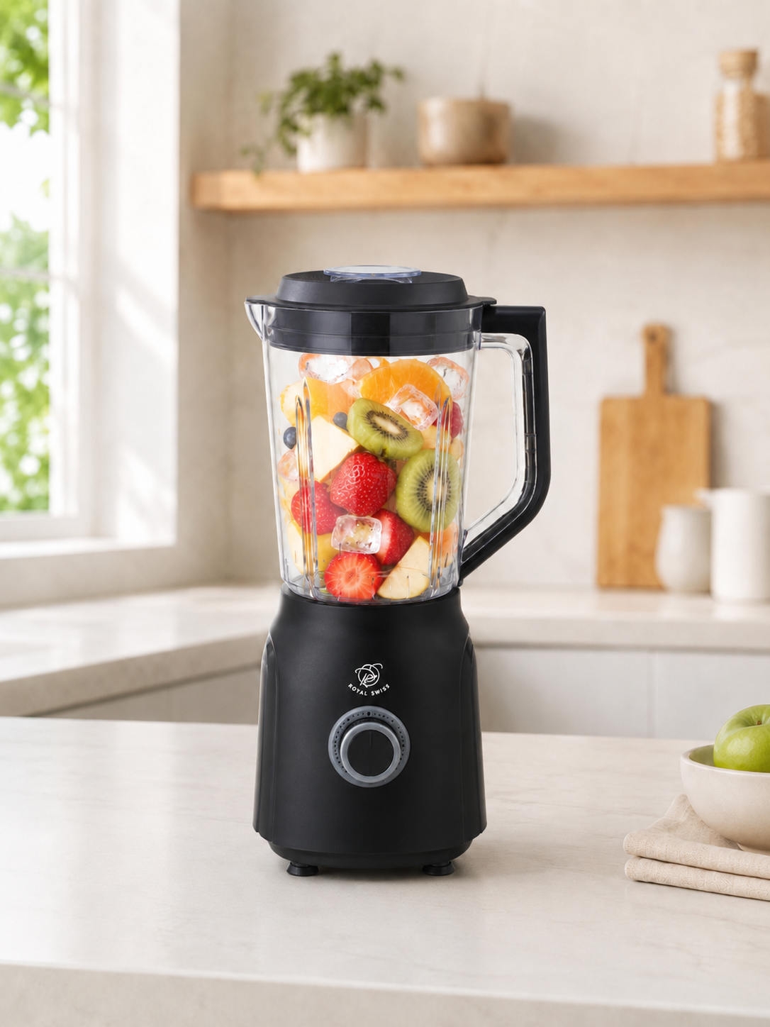 Royal Swiss Blender 600W Zwart – Kunststof Blender met 2 Snelheden en Pulsefunctie – Voor Smoothies, Soepen en Sauzen
