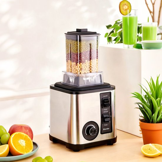 Royal Swiss Blender & Grinder 2000W – Professionele Power Blender met Grinder – 2.0L Glazen Kan – RVS Behuizing – Smoothies, IJs, Noten & Kruiden