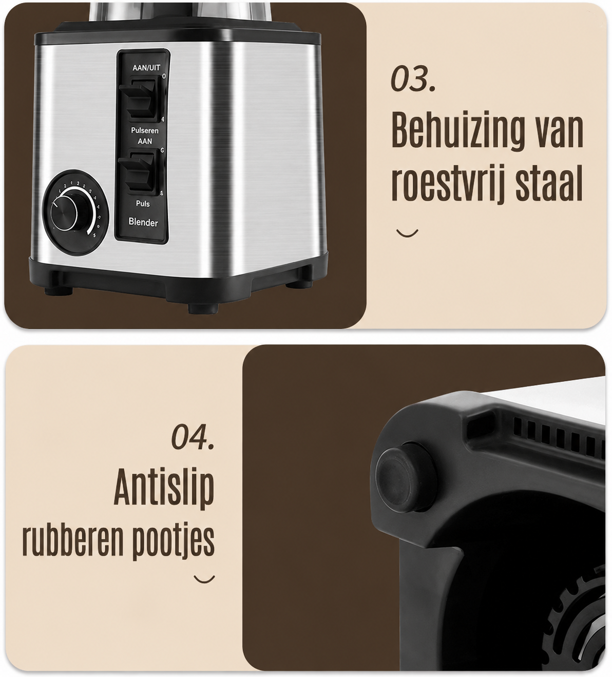 Royal Swiss Blender & Grinder 2000W – Professionele Power Blender met Grinder – 2.0L Glazen Kan – RVS Behuizing – Smoothies, IJs, Noten & Kruiden