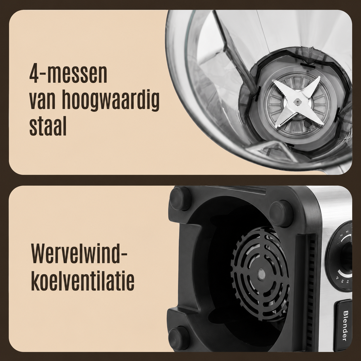 Royal Swiss Blender & Grinder 2000W – Professionele Power Blender met Grinder – 2.0L Glazen Kan – RVS Behuizing – Smoothies, IJs, Noten & Kruiden