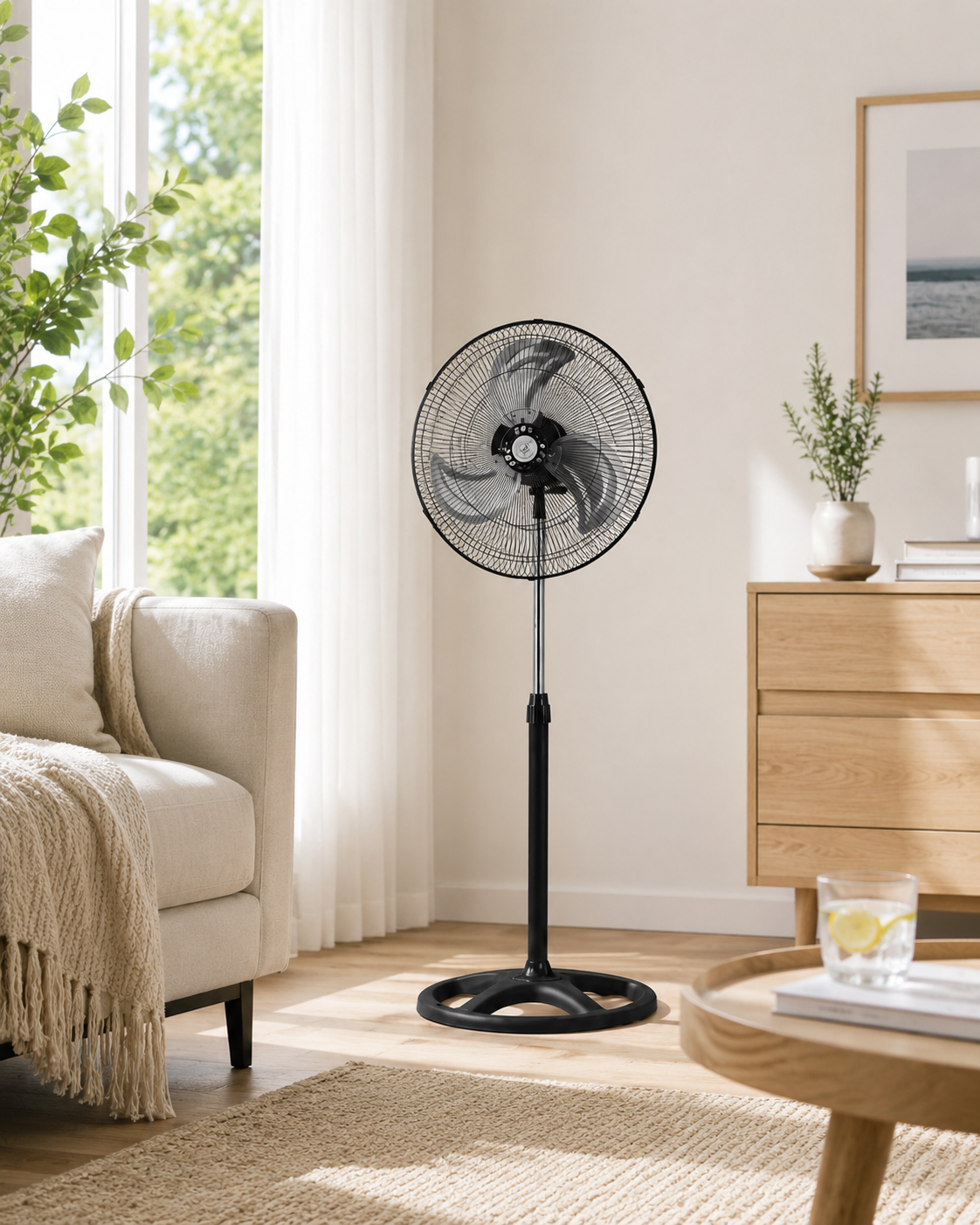 Royal Swiss FS-1828 Metalen Staande Ventilator 18 Inch – 3-in-1 Vloerventilator – 3 Snelheden – In Hoogte Verstelbaar – Oscillatie – Zwart