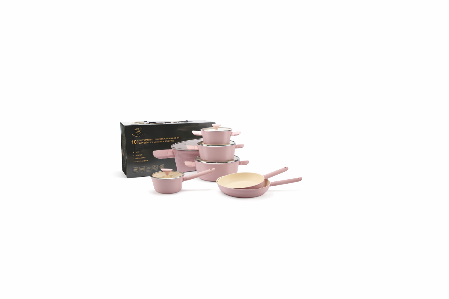 Royal Swiss® Luxe Pannenset 10-delig – Roze – Forged Aluminium met Marmeren Antiaanbaklaag en PFAS-Vrij – Voor Alle Warmtebronnen