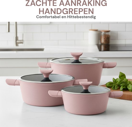 Royal Swiss® Luxe Pannenset 10-delig – Roze – Forged Aluminium met Marmeren Antiaanbaklaag en PFAS-Vrij – Voor Alle Warmtebronnen