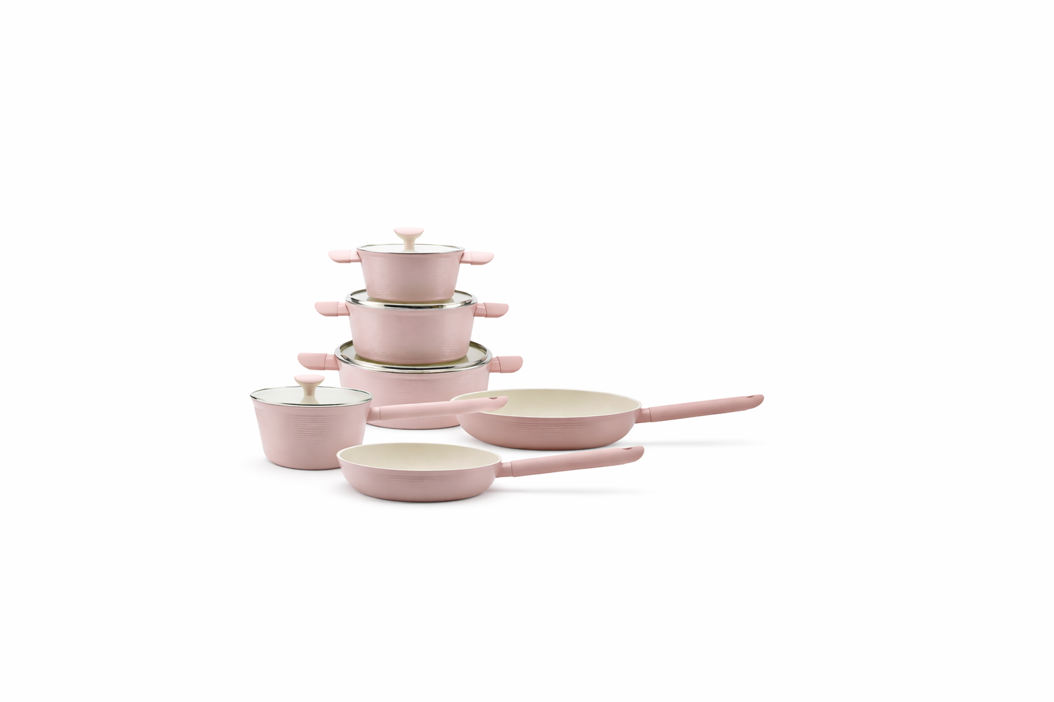 Royal Swiss® Luxe Pannenset 10-delig – Roze – Forged Aluminium met Marmeren Antiaanbaklaag en PFAS-Vrij – Voor Alle Warmtebronnen