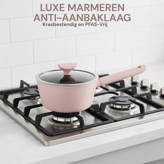Royal Swiss® Luxe Pannenset 10-delig – Roze – Forged Aluminium met Marmeren Antiaanbaklaag en PFAS-Vrij – Voor Alle Warmtebronnen