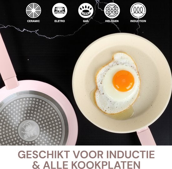 Royal Swiss® Luxe Pannenset 10-delig – Roze – Forged Aluminium met Marmeren Antiaanbaklaag en PFAS-Vrij – Voor Alle Warmtebronnen