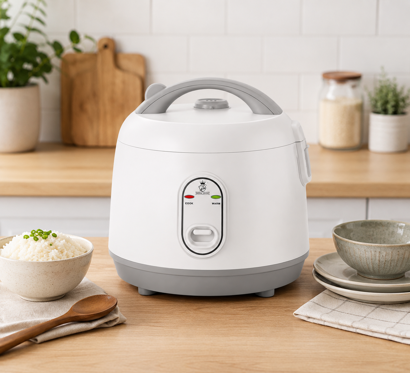 Royal Swiss® Rijstkoker 1.5L – Elektrische Automatische Rice Cooker met Warmhoudfunctie – Antiaanbak Binnenpan – Inclusief Maatbeker – 300W