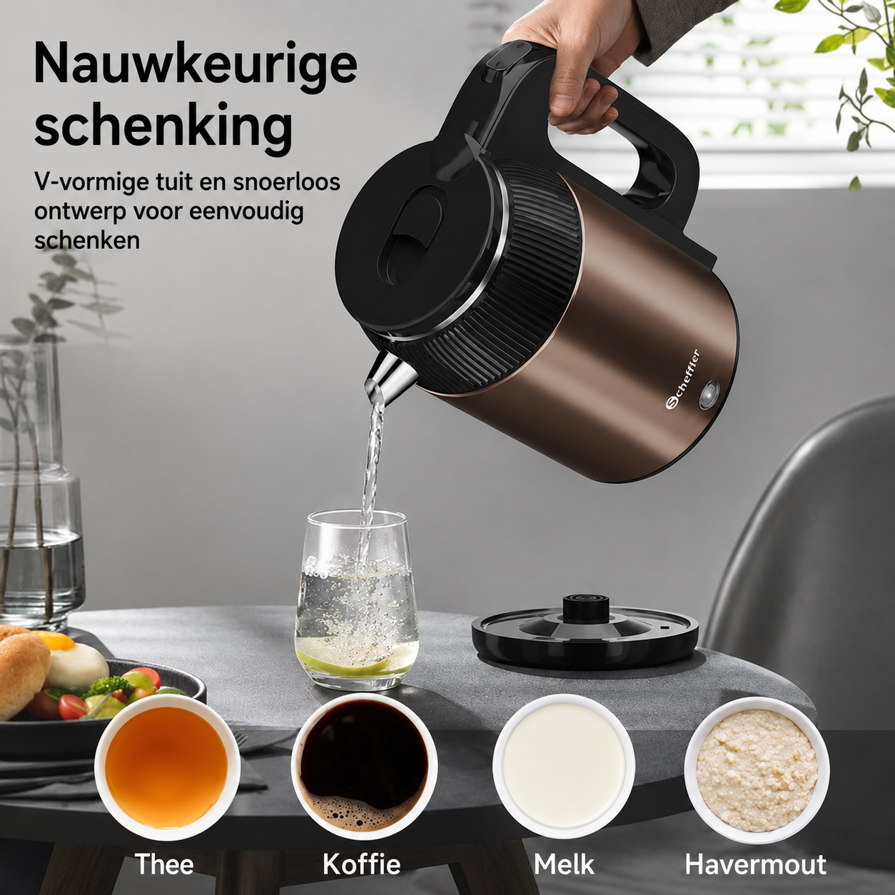 Scheffler Homelux Waterkoker 2,2L – 1500W Elektrische Waterkoker – RVS Binnenkant – 360° Draaivoet – Retro Design