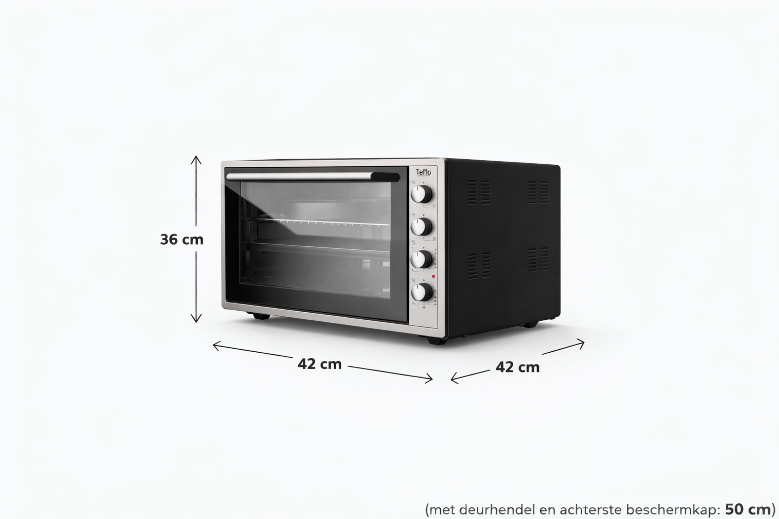 Teffo Vrijstaande Oven 42 Liter – 2000W – Hetelucht Turbo-fan – Elektrische Oven – Grijs