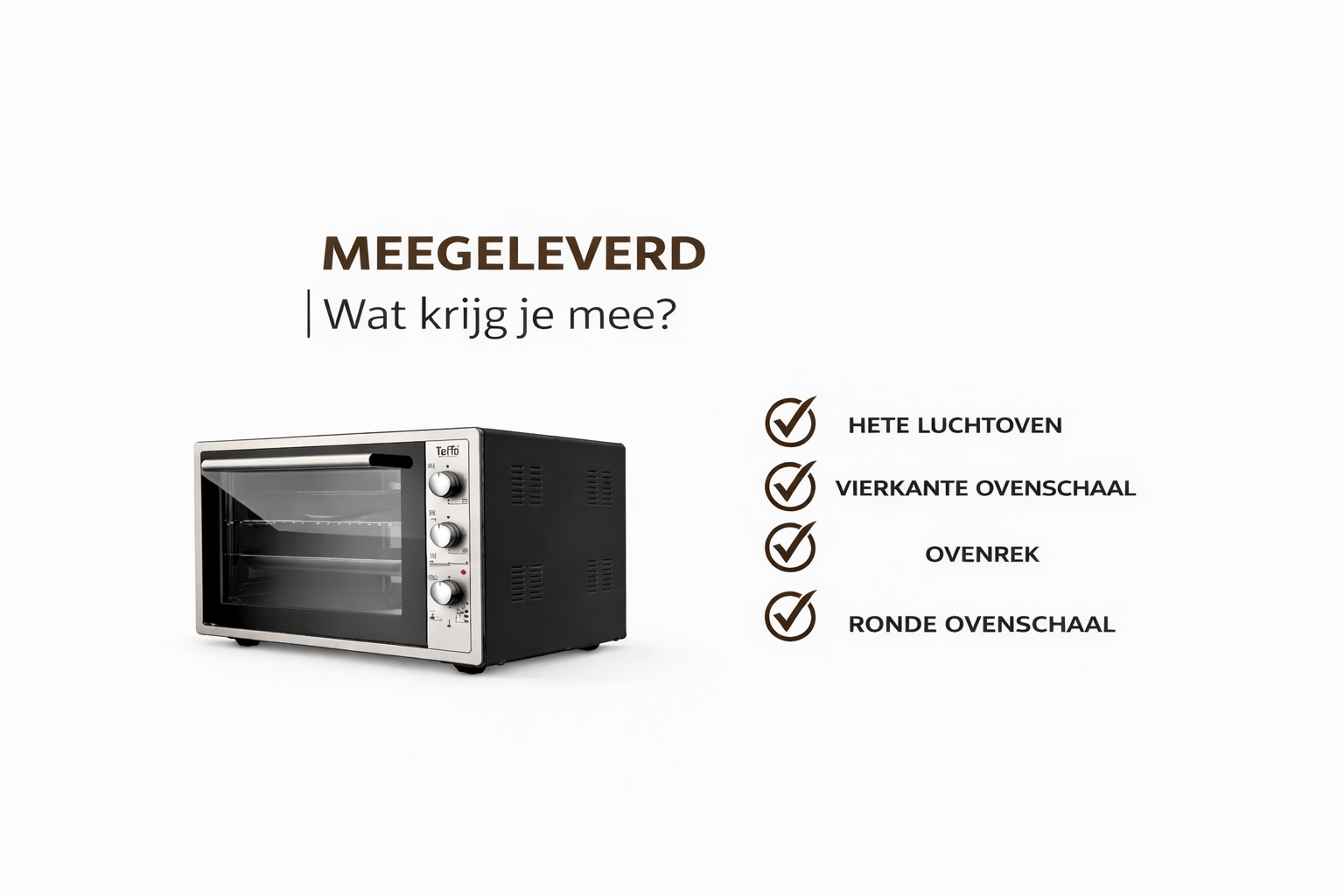 Teffo Vrijstaande Oven 70 Liter – 2000W – Hetelucht Turbo-fan – Elektrische Oven – Grijs