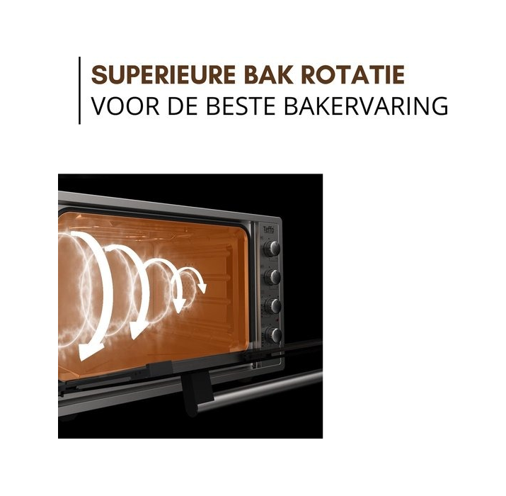 Teffo Vrijstaande Oven 70 Liter – 2000W – Hetelucht Turbo-fan – Elektrische Oven – Grijs