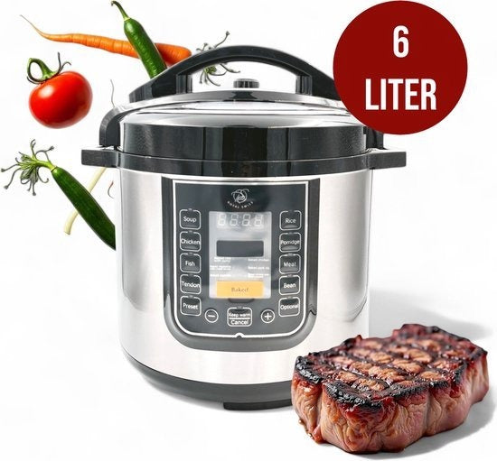 Royal Swiss Elektrische Snelkookpan 6L – Multicooker Rijstkoker & Slowcooker – RVS – Zwart
