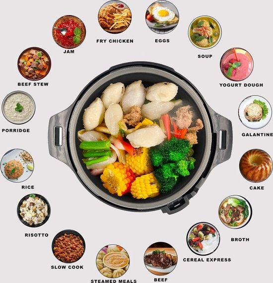 Royal Swiss Elektrische Snelkookpan 6L – Multicooker Rijstkoker & Slowcooker – RVS – Zwart