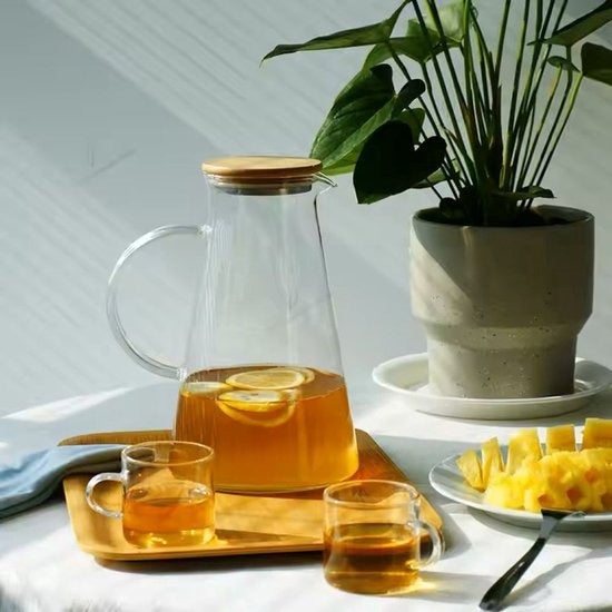Glazen Waterkaraf met Bamboe Deksel – 1.5 L -  Transparante Schenkkaraf – Sap & Waterkan