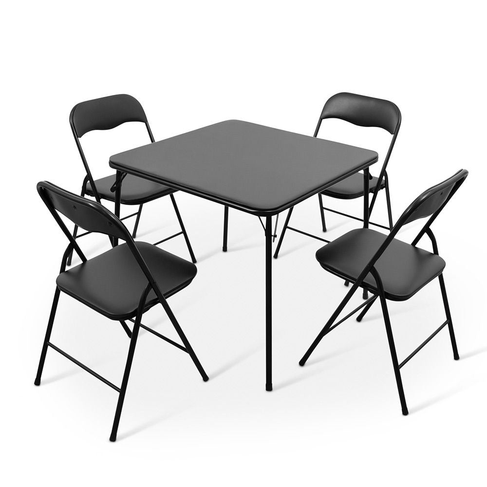 Opvouwbare Tafel met 4 Stoelen – Inklapbare Tafelset – Zwart – 80×80 cm