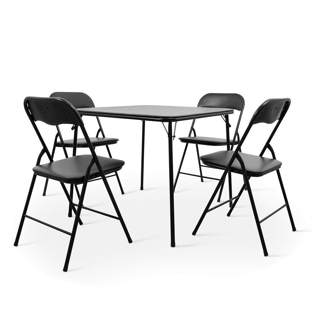 Opvouwbare Tafel met 4 Stoelen – Inklapbare Tafelset – Zwart – 80×80 cm